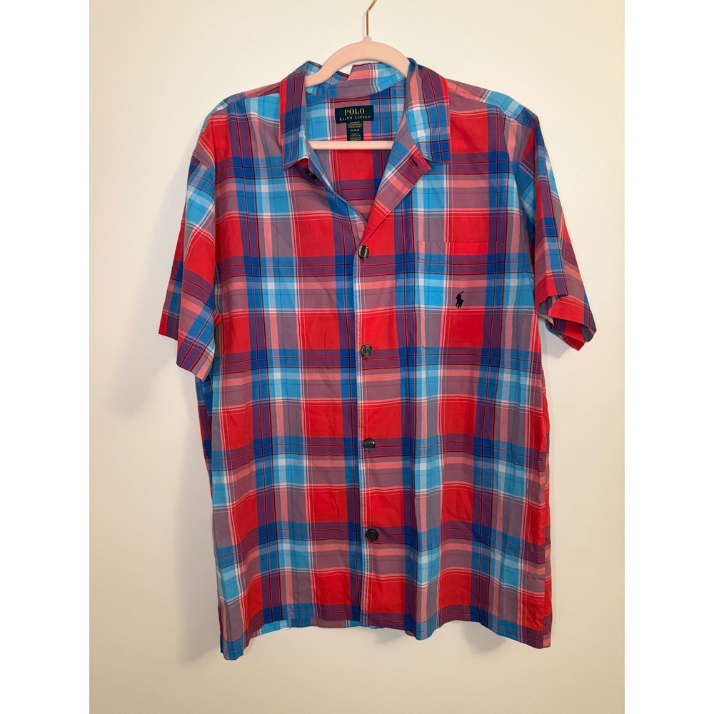 Polo Ralph Lauren Mens Red Blue Plaid Short Sleeve Sleeve Shirt Medium P530RL